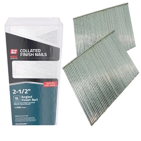 Grip-Rite Grip-Rite 2-1/2 in. L X 16 Ga. Angled Strip Stainless Steel Finish Nails 20 deg 1000 pk MAXB64887